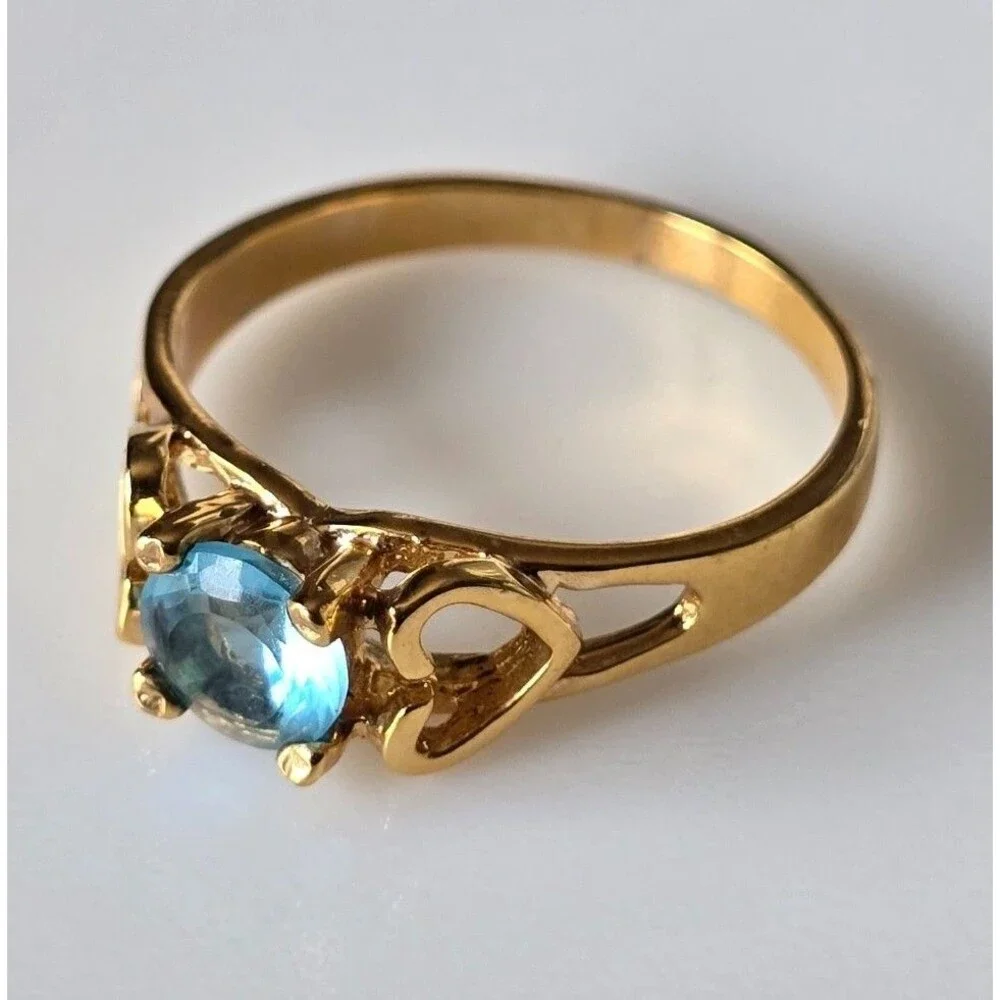 Gold plated blue aqua marine color stone ring sizes 4 8 heart *